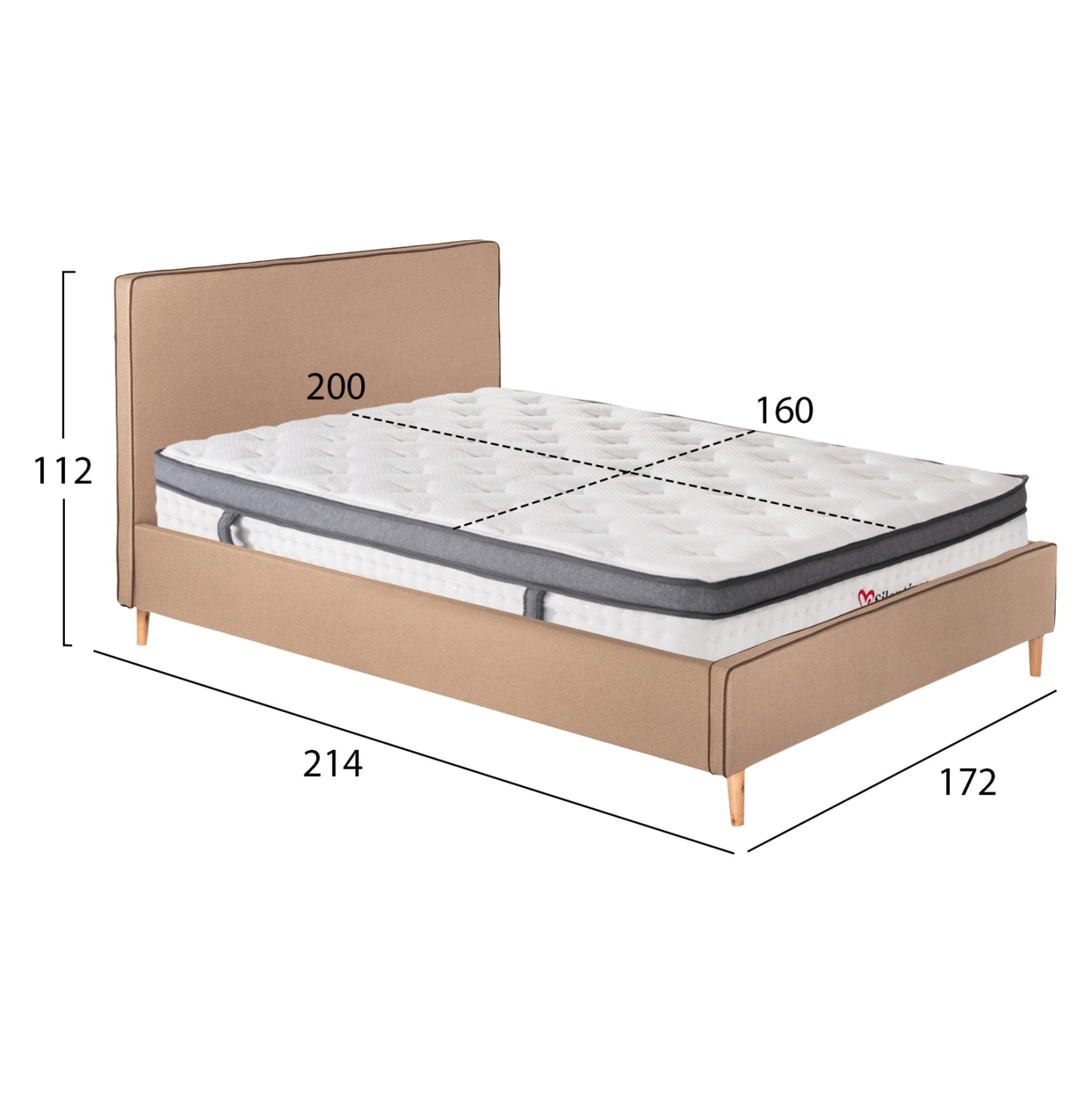 DOUBLE BED WITH MATTRESS INDRA HM10810.02 BEIGE FABRIC--FOR MATTRESS 160x200cm.