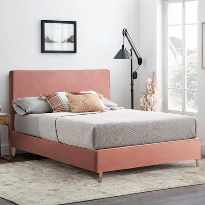DOUBLE BED WITH MATTRESS INDRA HM10810.12 DUSTY PINK VELVET--FOR MATTRESS 160x200cm.