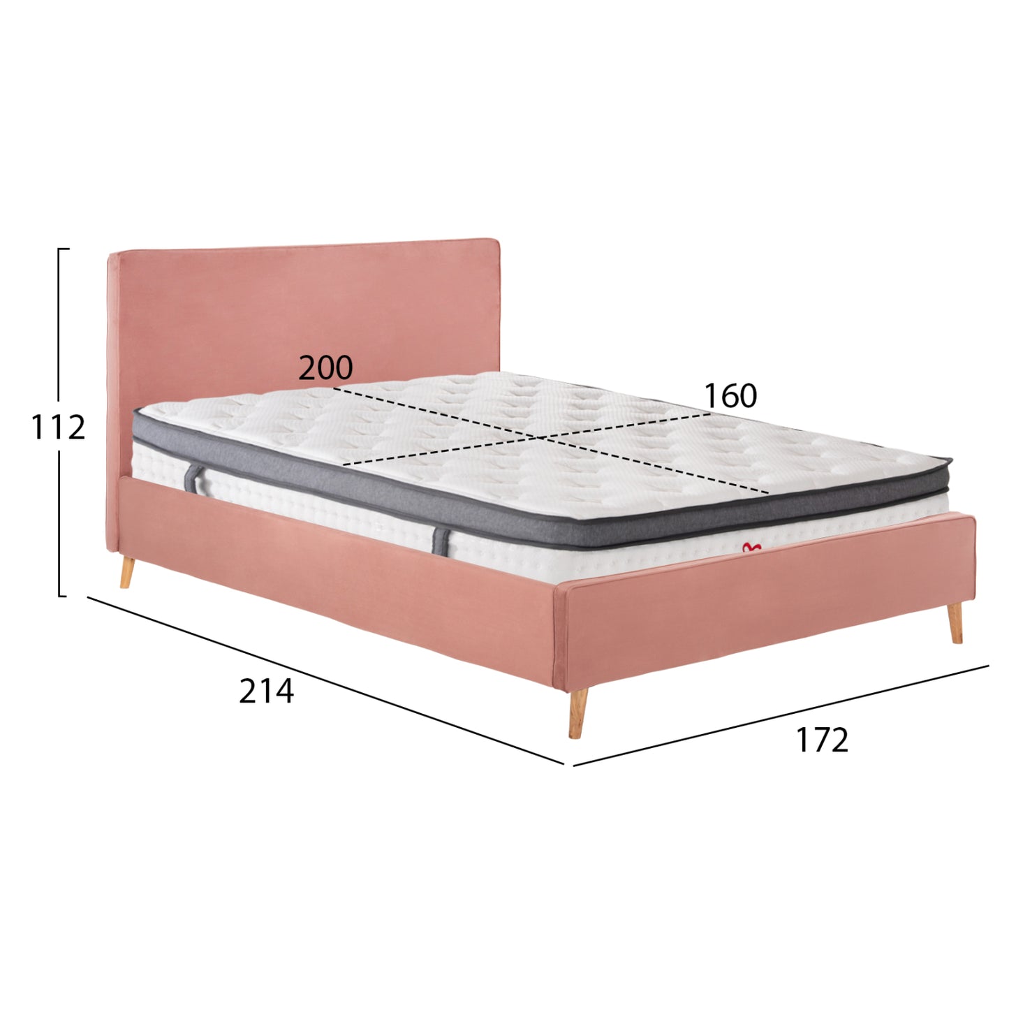 DOUBLE BED WITH MATTRESS INDRA HM10810.12 DUSTY PINK VELVET--FOR MATTRESS 160x200cm.