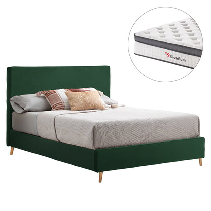 DOUBLE BED WITH MATTRESS INDRA HM10810.13 CYPRESS GREEN VELVET--FOR MATTRESS 160x200cm.