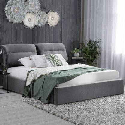 DOUBLE BED WITH MATTRESS KENDRA HM10720.01 GREY VELVET WITH STORAGE SPACE--FOR 160x200cm