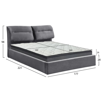 DOUBLE BED WITH MATTRESS KENDRA HM10720.01 GREY VELVET WITH STORAGE SPACE--FOR 160x200cm