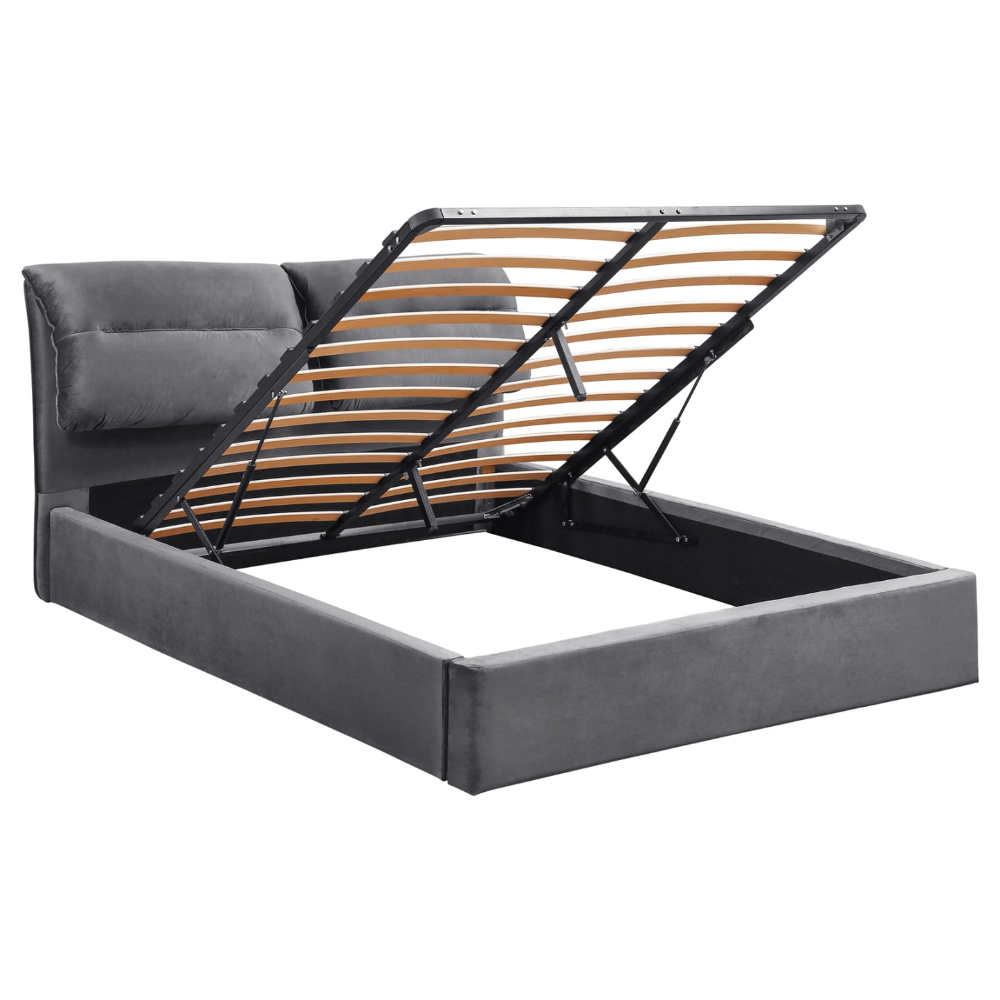 DOUBLE BED WITH MATTRESS KENDRA HM10720.01 GREY VELVET WITH STORAGE SPACE--FOR 160x200cm