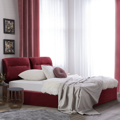 DOUBLE BED & MATTRESS KENDRA HM10720.06 BURGUNDY RED VELVET WITH STORAGE SPACE--FOR 160x200cm