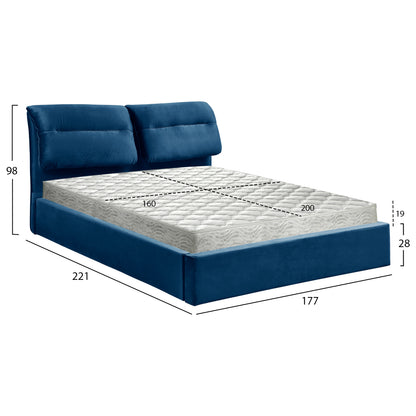 DOUBLE BED & MATTRESS KENDRA HM10831.18 BLUE VELVET WITH STORAGE SPACE--FOR 160x200cm