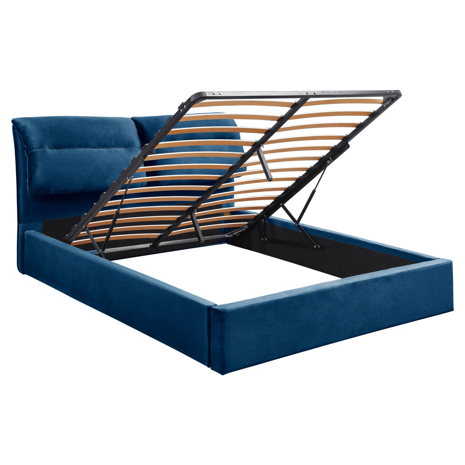 DOUBLE BED & MATTRESS KENDRA HM10831.18 BLUE VELVET WITH STORAGE SPACE--FOR 160x200cm