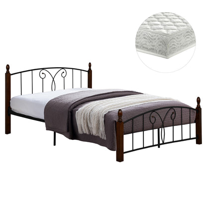 DOUBLE BED WITH MATTRESS SUZIE HM10740 METAL & WOOD IN WALNUT--MATTRESS 150x200cm