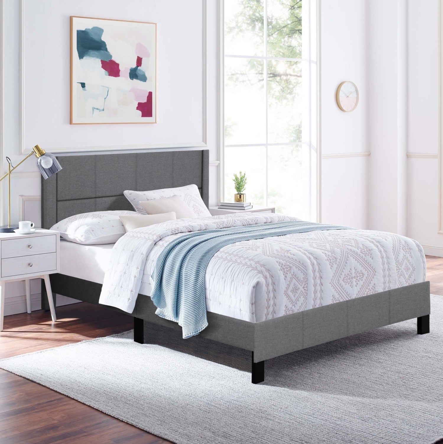 DOUBLE BED WITH MATTRESS TRILLOP HM10763.01 GREY FABRIC--FOR 160X200cm.