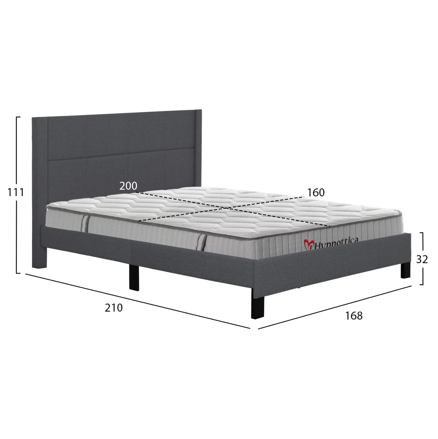 DOUBLE BED WITH MATTRESS TRILLOP HM10763.01 GREY FABRIC--FOR 160X200cm.
