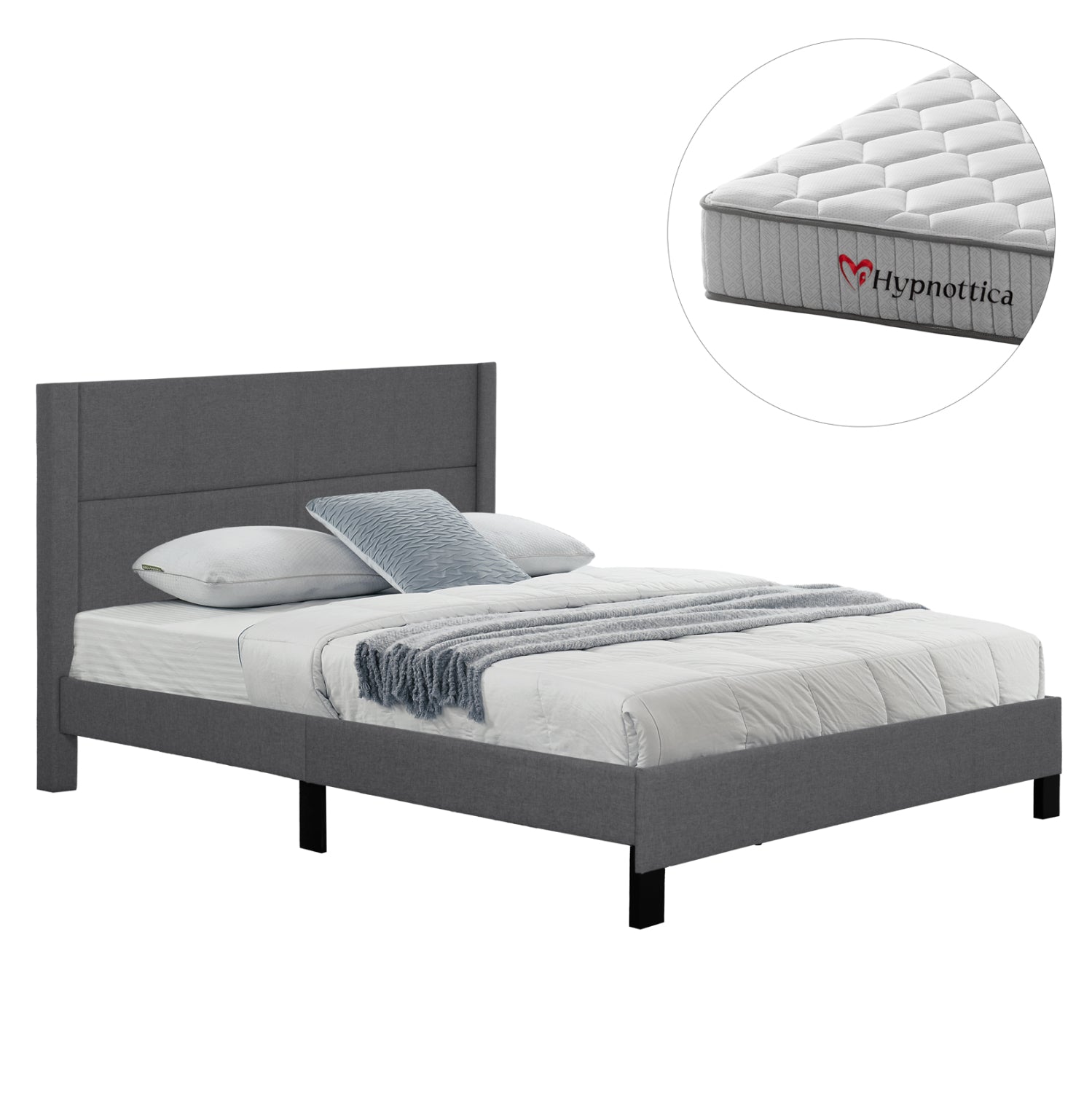 DOUBLE BED WITH MATTRESS TRILLOP HM10763.01 GREY FABRIC--FOR 160X200cm.