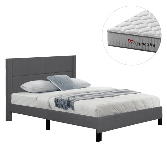 DOUBLE BED WITH MATTRESS TRILLOP HM10763.01 GREY FABRIC--FOR 160X200cm.