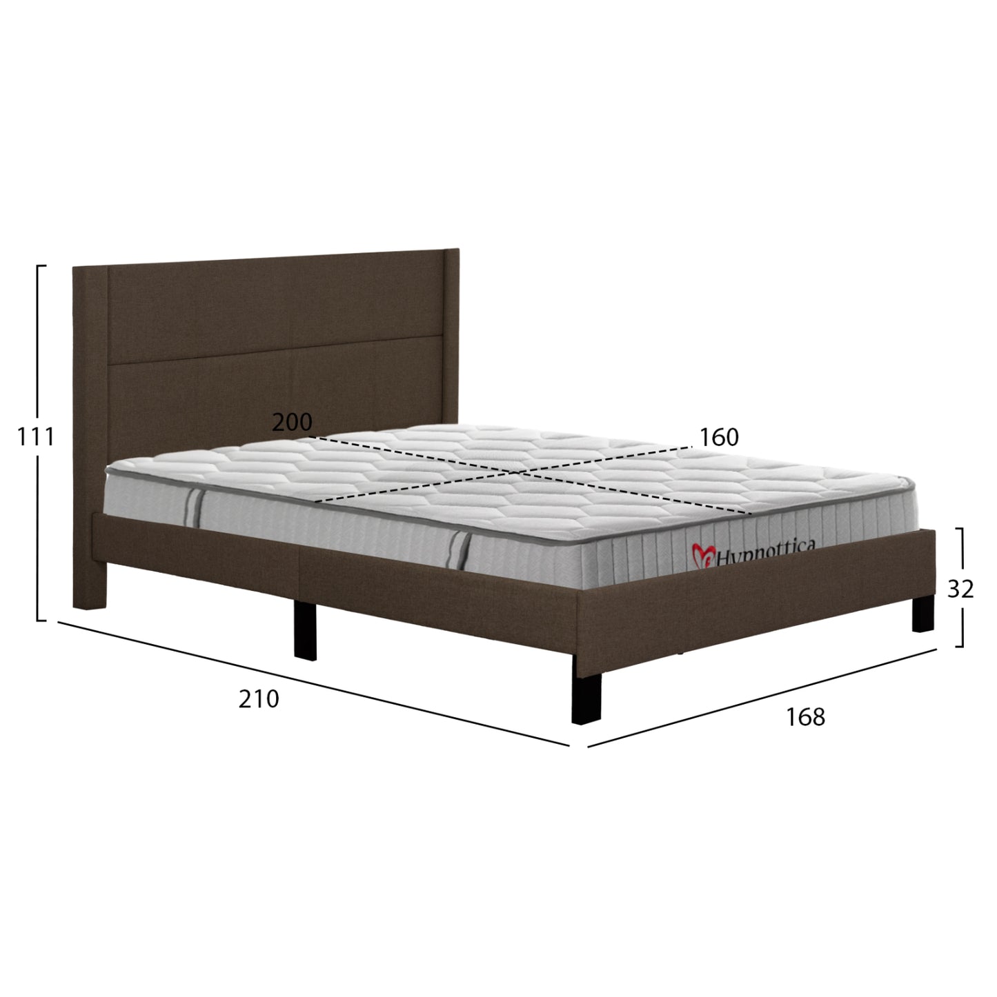 DOUBLE BED WITH MATTRESS TRILLOP HM10763.02 BROWN FABRIC--FOR 160X200cm.