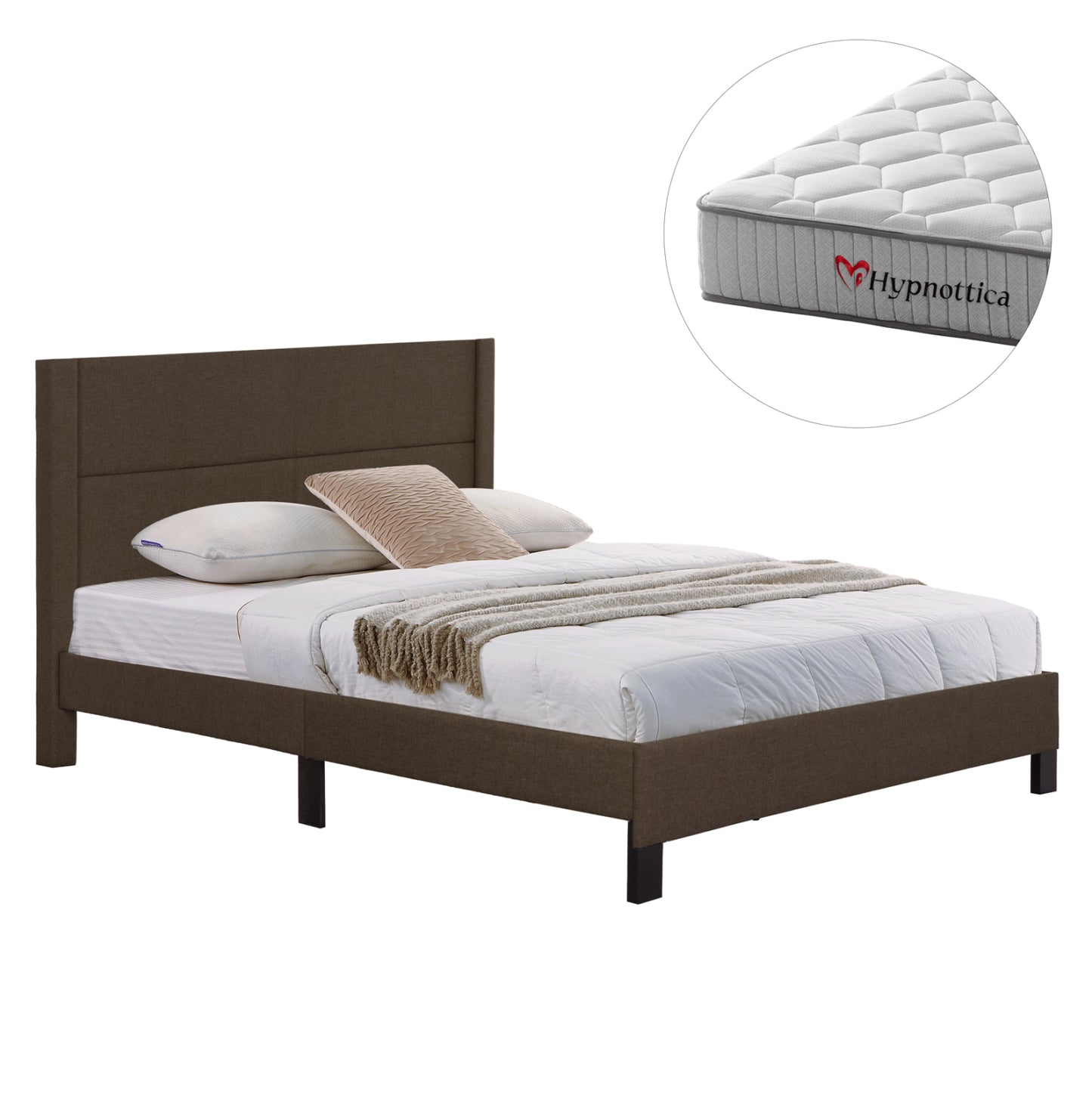 DOUBLE BED WITH MATTRESS TRILLOP HM10763.02 BROWN FABRIC--FOR 160X200cm.