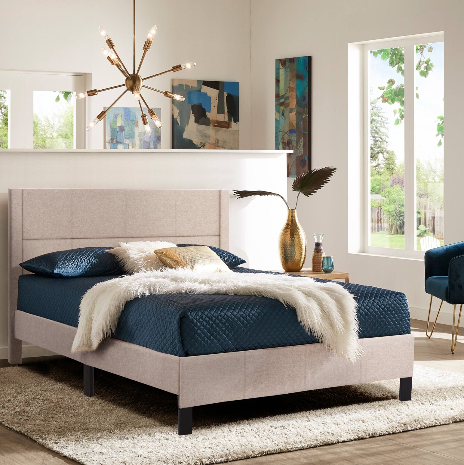 DOUBLE BED WITH MATTRESS TRILLOP HM10763.03 BEIGE FABRIC--FOR 160X200cm.
