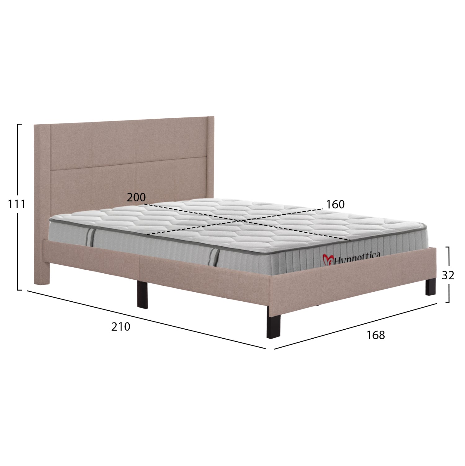 DOUBLE BED WITH MATTRESS TRILLOP HM10763.03 BEIGE FABRIC--FOR 160X200cm.