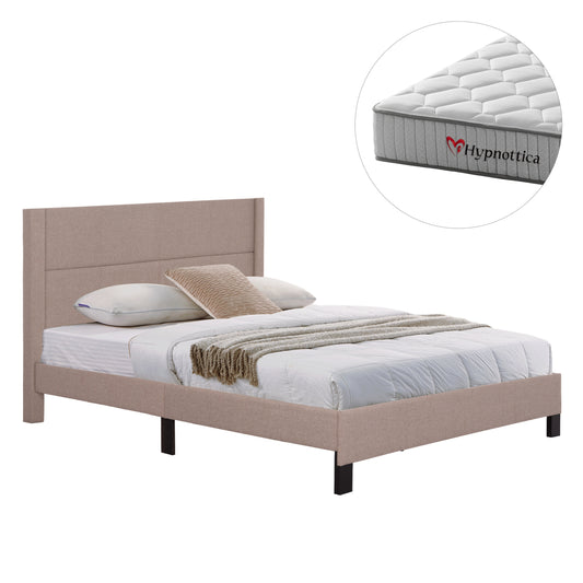 DOUBLE BED WITH MATTRESS TRILLOP HM10763.03 BEIGE FABRIC--FOR 160X200cm.