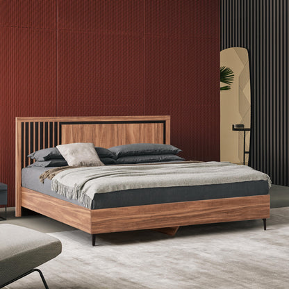 DOUBLE BED WITH MATTRESS HARRY HM10764 MELAMINE IN NATURAL WOOD COLOR & BLACK--FOR 160x200cm