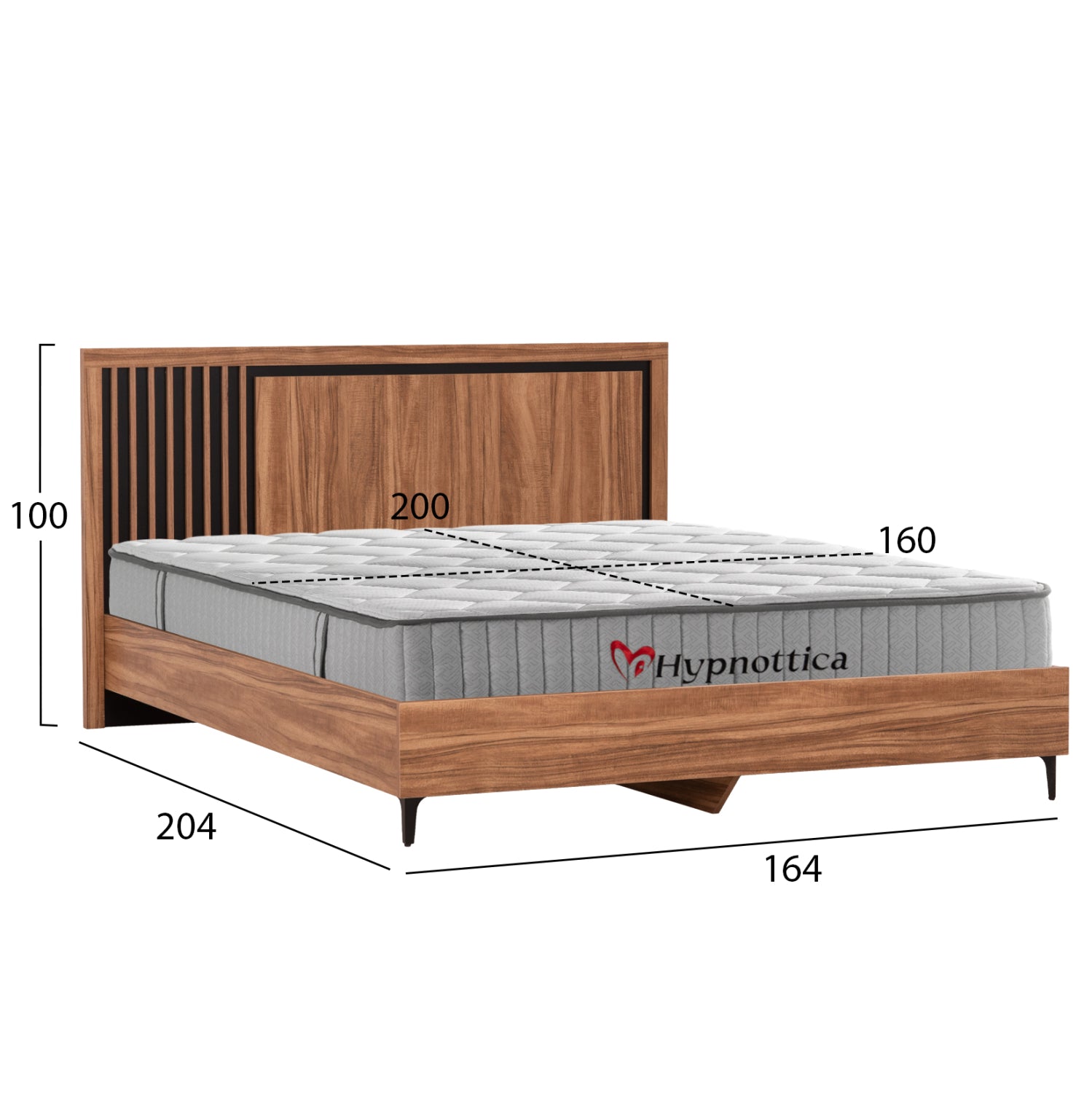 DOUBLE BED WITH MATTRESS HARRY HM10764 MELAMINE IN NATURAL WOOD COLOR & BLACK--FOR 160x200cm