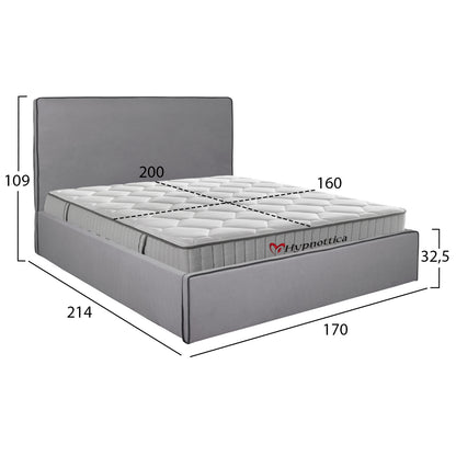 DOUBLE BED WITH MATTRESS ALLIE HM10768.01 GREY FABRIC-WITH STORAGE SPACE--FOR 160x200cm.