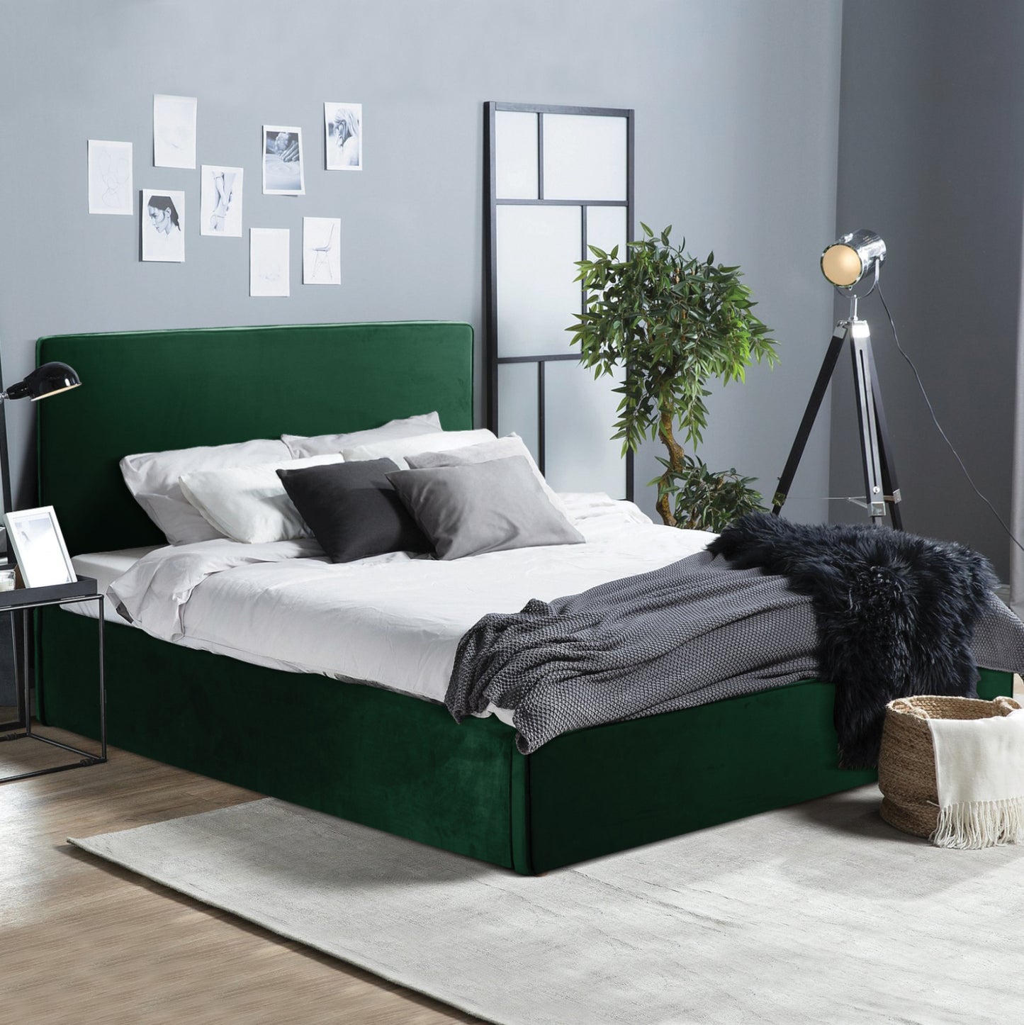 DOUBLE BED WITH MATTRESS ALLIE HM10768.03 CYPRESS GREEN VELVET-WITH STORAGE SPACE--FOR 160x200cm.