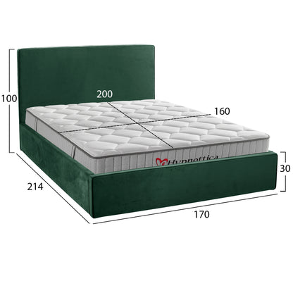 DOUBLE BED WITH MATTRESS ALLIE HM10768.03 CYPRESS GREEN VELVET-WITH STORAGE SPACE--FOR 160x200cm.