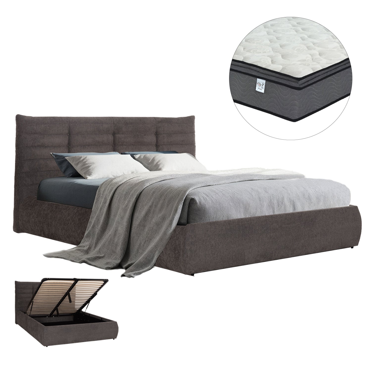 DOUBLE BED WITH MATTRESS SANDRA HM10770 GREY FABRIC--STORAGE SPACE--FOR MATTRESS 160x200cm