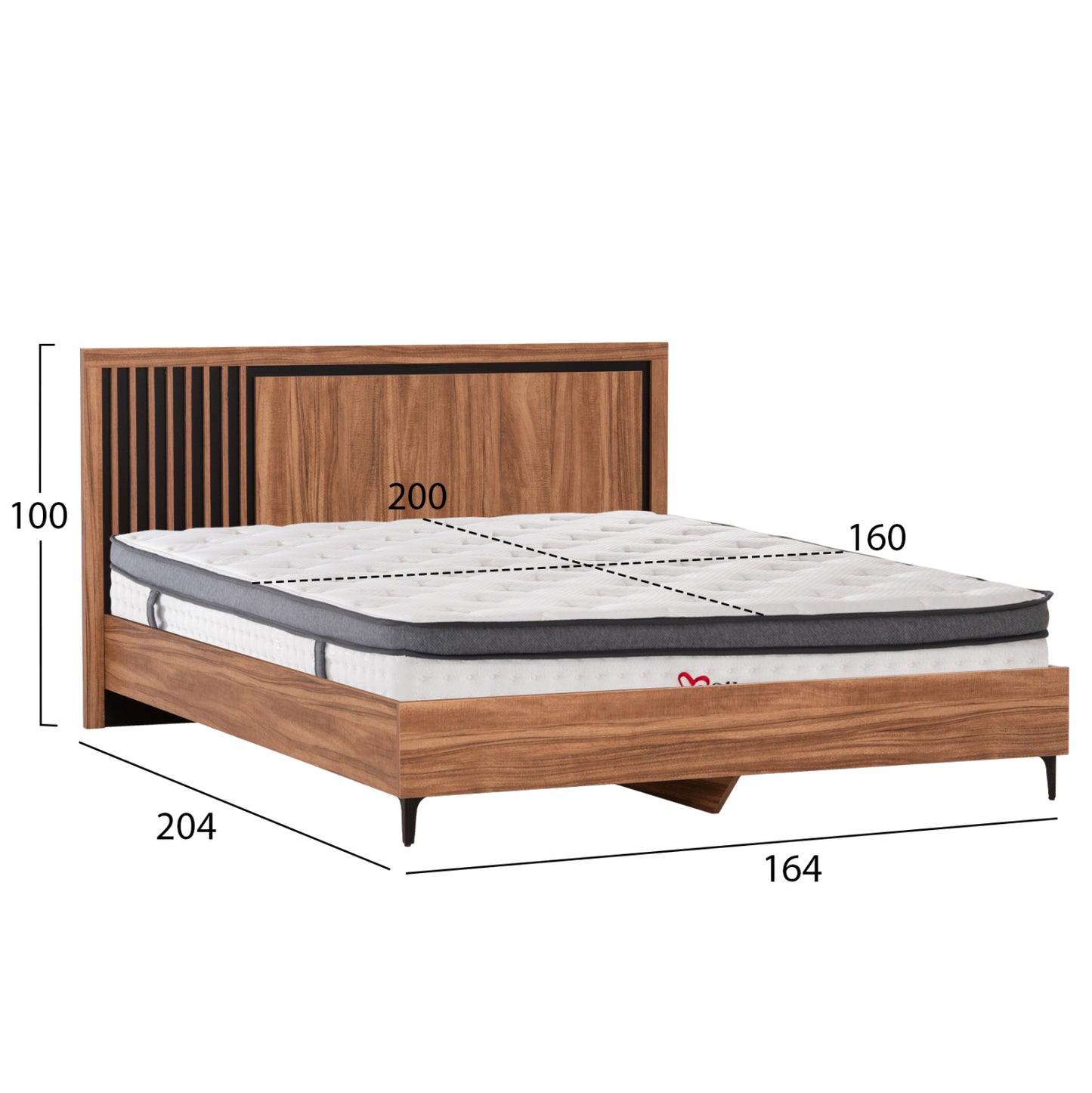 DOUBLE BED WITH MATTRESS HARRY HM10808.01 MELAMINE IN NATURAL WOOD COLOR & BLACK--FOR 160x200cm