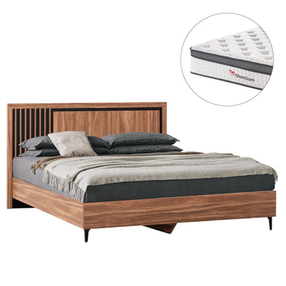 DOUBLE BED WITH MATTRESS HARRY HM10808.01 MELAMINE IN NATURAL WOOD COLOR & BLACK--FOR 160x200cm