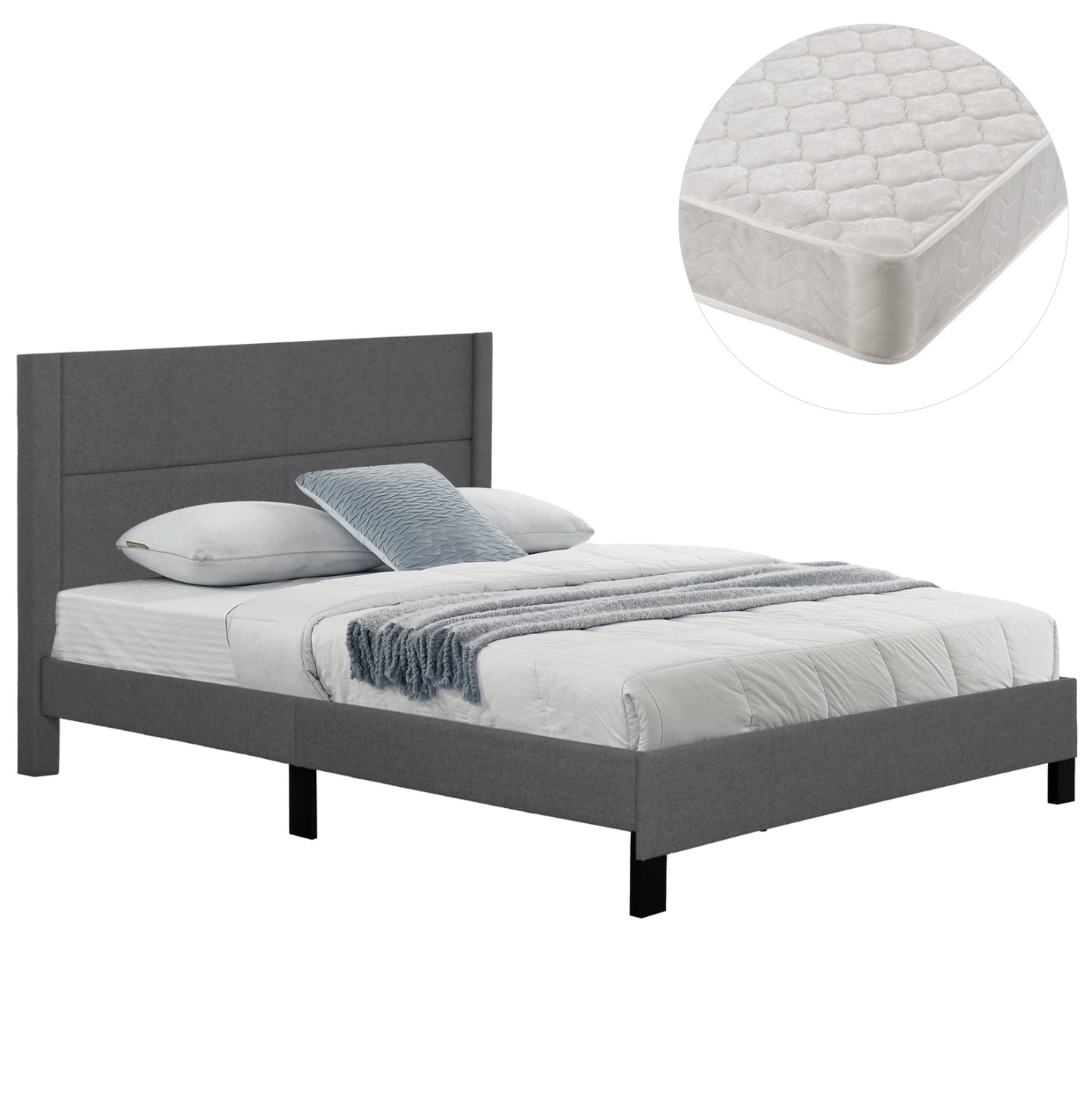 DOUBLE BED WITH MATTRESS TRILLOP HM21202.12 GREY FABRIC--FOR 160X200cm.