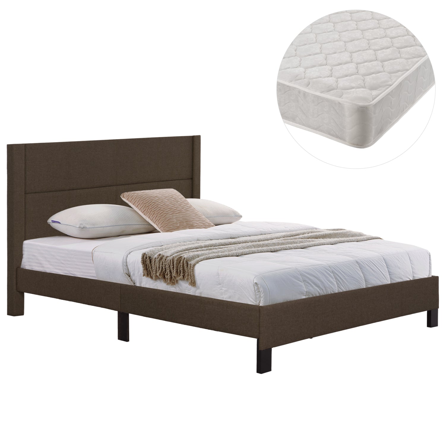DOUBLE BED WITH MATTRESS TRILLOP HM21202.13 BROWN FABRIC--FOR 160X200cm.
