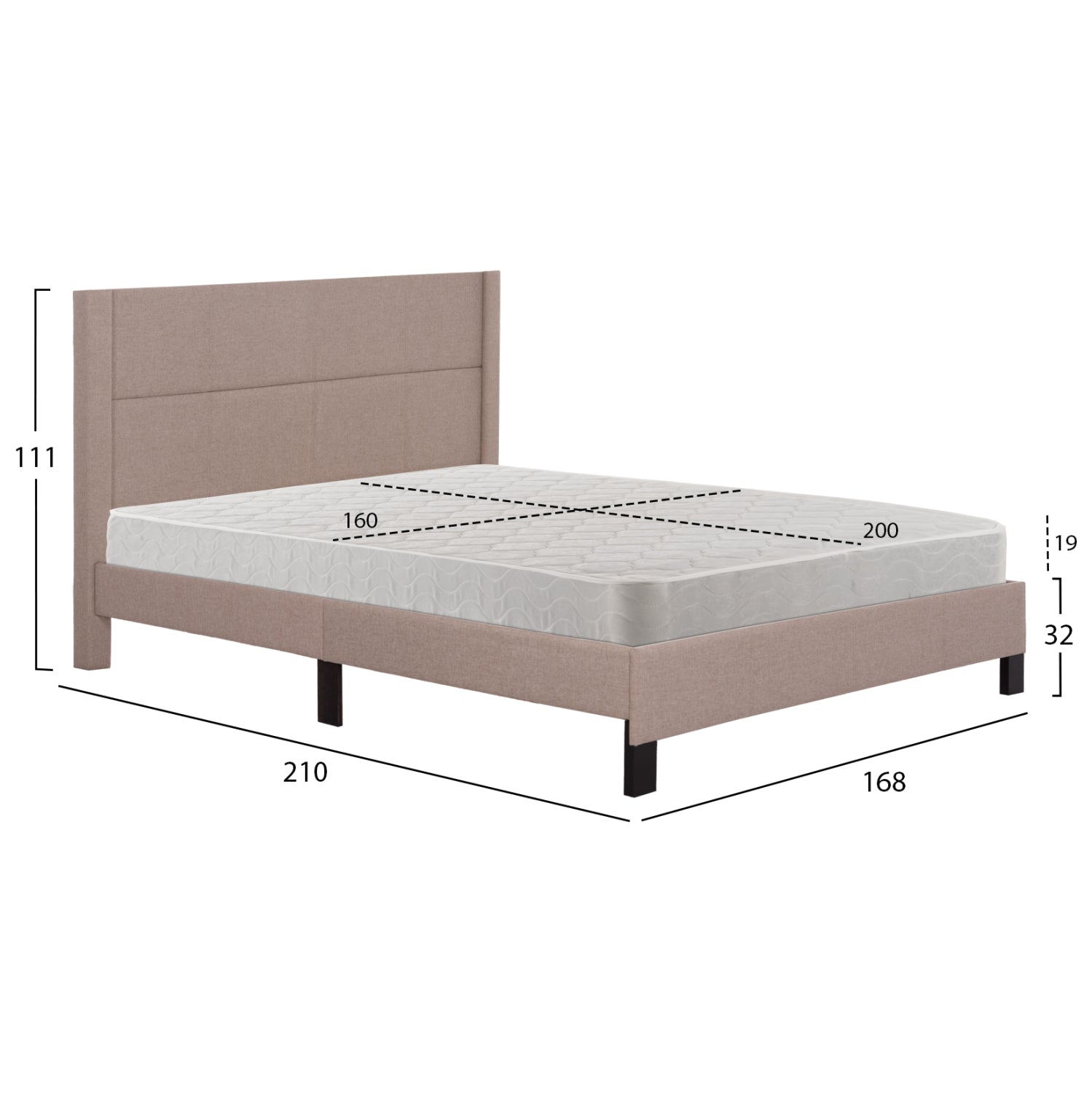 DOUBLE BED WITH MATTRESS TRILLOP HM21202.15 BEIGE FABRIC--FOR 160X200cm.