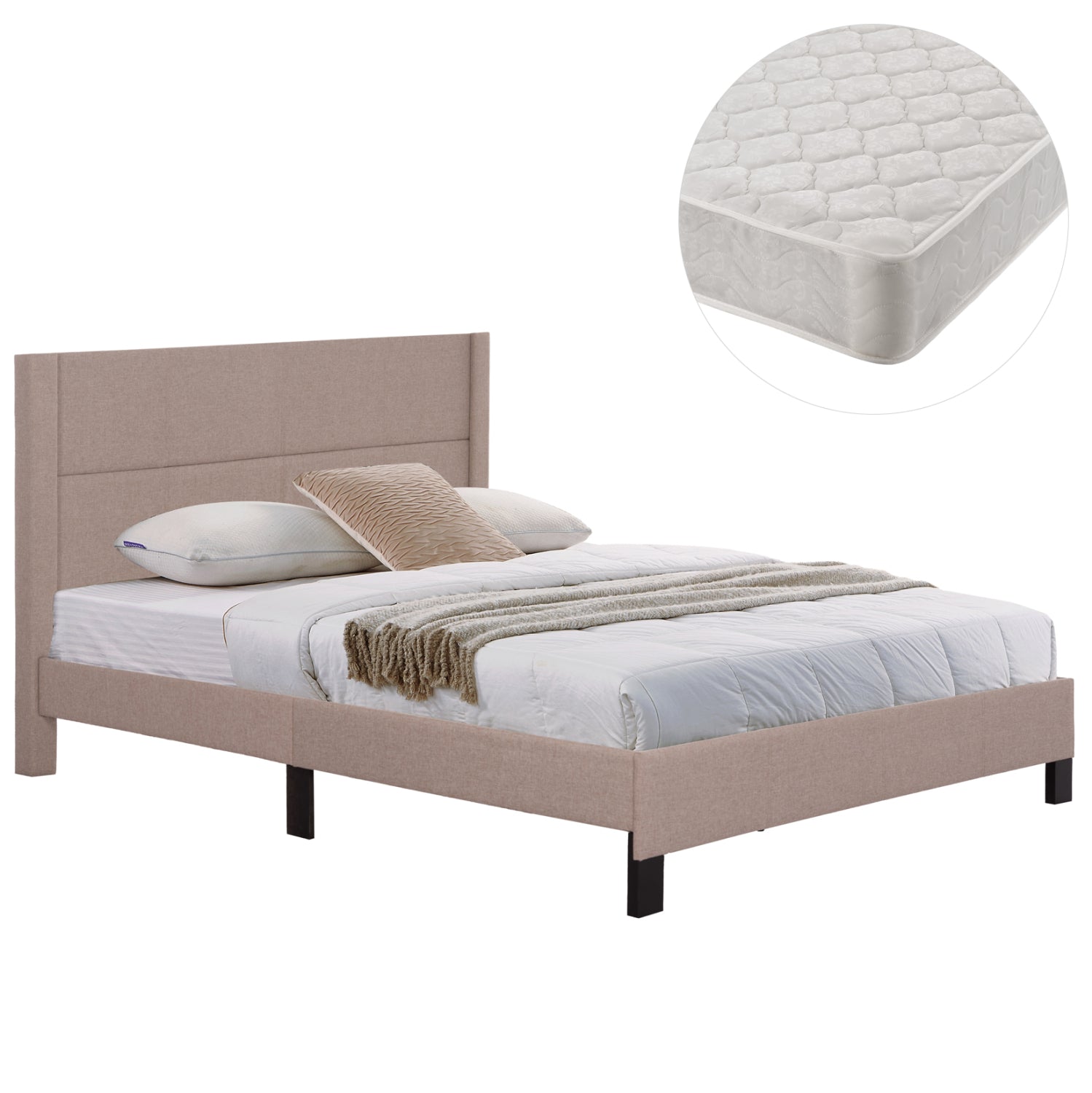 DOUBLE BED WITH MATTRESS TRILLOP HM21202.15 BEIGE FABRIC--FOR 160X200cm.