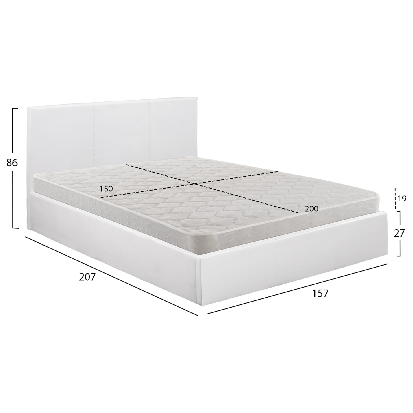 DOUBLE BED WITH MATTRESS BOBBI HM21271.01 WHITE PU WITH STORAGE SPACE--FOR 150X200cm.