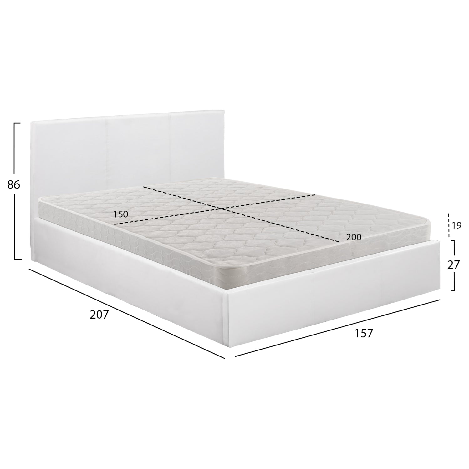 DOUBLE BED WITH MATTRESS BOBBI HM21271.01 WHITE PU WITH STORAGE SPACE--FOR 150X200cm.