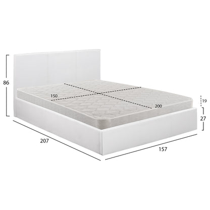 DOUBLE BED WITH MATTRESS BOBBI HM21271.01 WHITE PU WITH STORAGE SPACE--FOR 150X200cm.