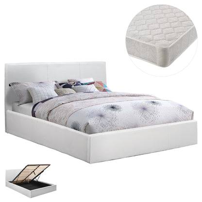 DOUBLE BED WITH MATTRESS BOBBI HM21271.01 WHITE PU WITH STORAGE SPACE--FOR 150X200cm.