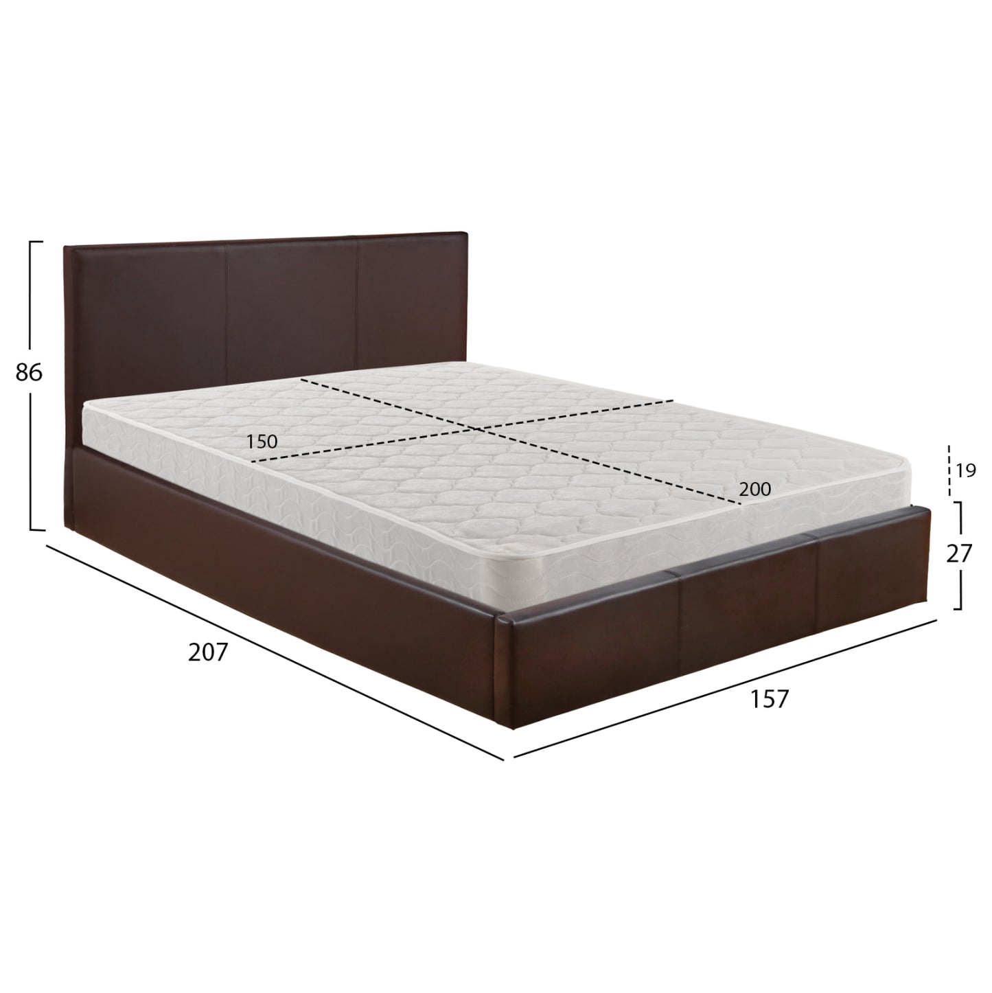 DOUBLE BED WITH MATTRESS BOBBI HM21271.02 BROWN PU WITH STORAGE SPACE--FOR 150X200cm.