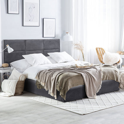 DOUBLE BED WITH MATTRESS BRILEY HM21272.01 GREY VELVET WITH STORAGE SPACE--FOR 160x200cm