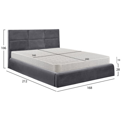 DOUBLE BED WITH MATTRESS BRILEY HM21272.01 GREY VELVET WITH STORAGE SPACE--FOR 160x200cm
