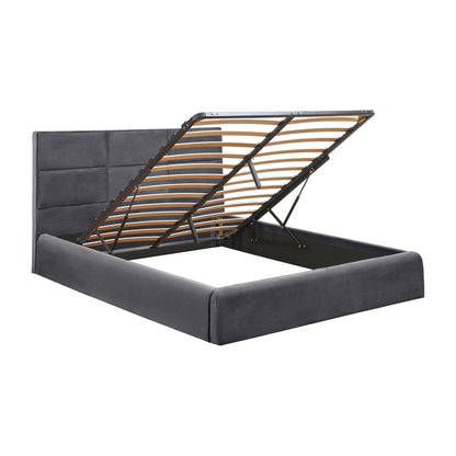 DOUBLE BED WITH MATTRESS BRILEY HM21272.01 GREY VELVET WITH STORAGE SPACE--FOR 160x200cm