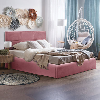 DOUBLE BED WITH MATTRESS BRILEY HM21272.02 DUSTY PINK VELVET WITH STORAGE SPACE--FOR 160x200cm