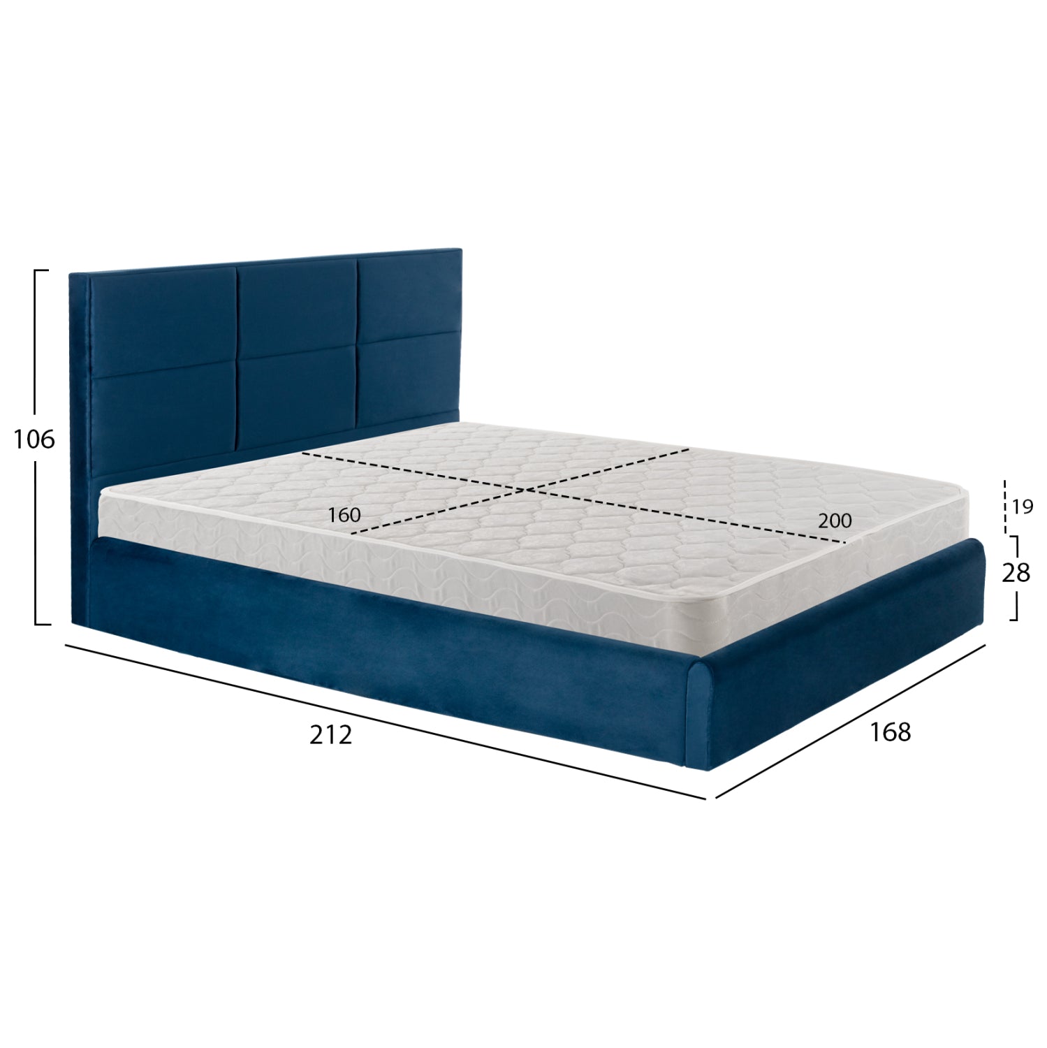 DOUBLE BED WITH MATTRESS BRILEY HM21272.03 BLUE VELVET WITH STORAGE SPACE--FOR 160x200cm