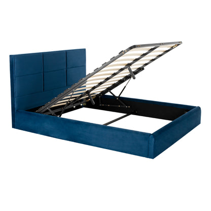 DOUBLE BED WITH MATTRESS BRILEY HM21272.03 BLUE VELVET WITH STORAGE SPACE--FOR 160x200cm
