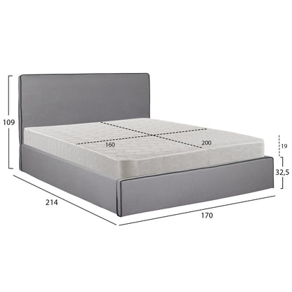 DOUBLE BED WITH MATTRESS ALLIE HM21273.01 GREY FABRIC WITH STORAGE SPACE--FOR 160x200cm.