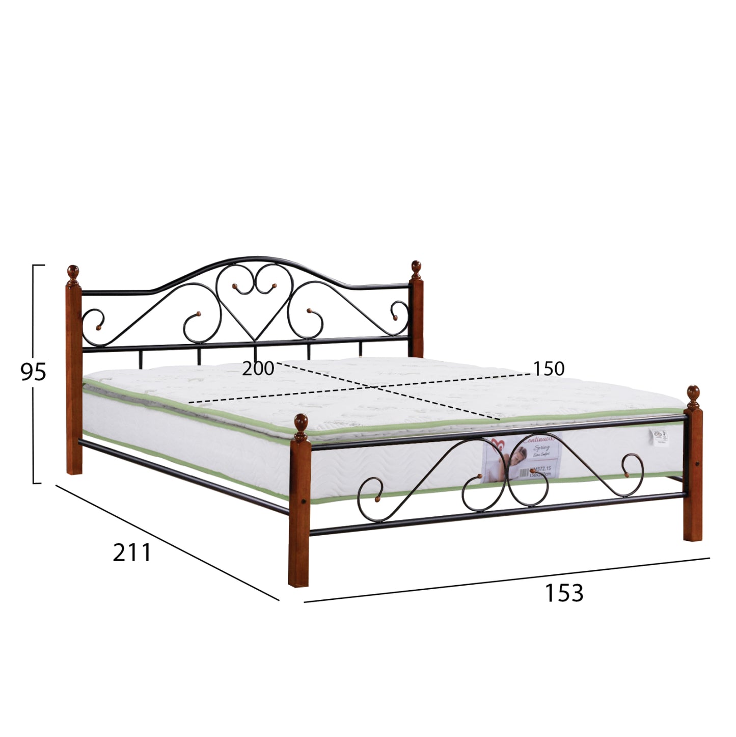 DOUBLE BED WITH MATTRESS CANDY ΗΜ21327 METAL & WOOD IN DIRTY OAK--MATTRESS 150x200cm