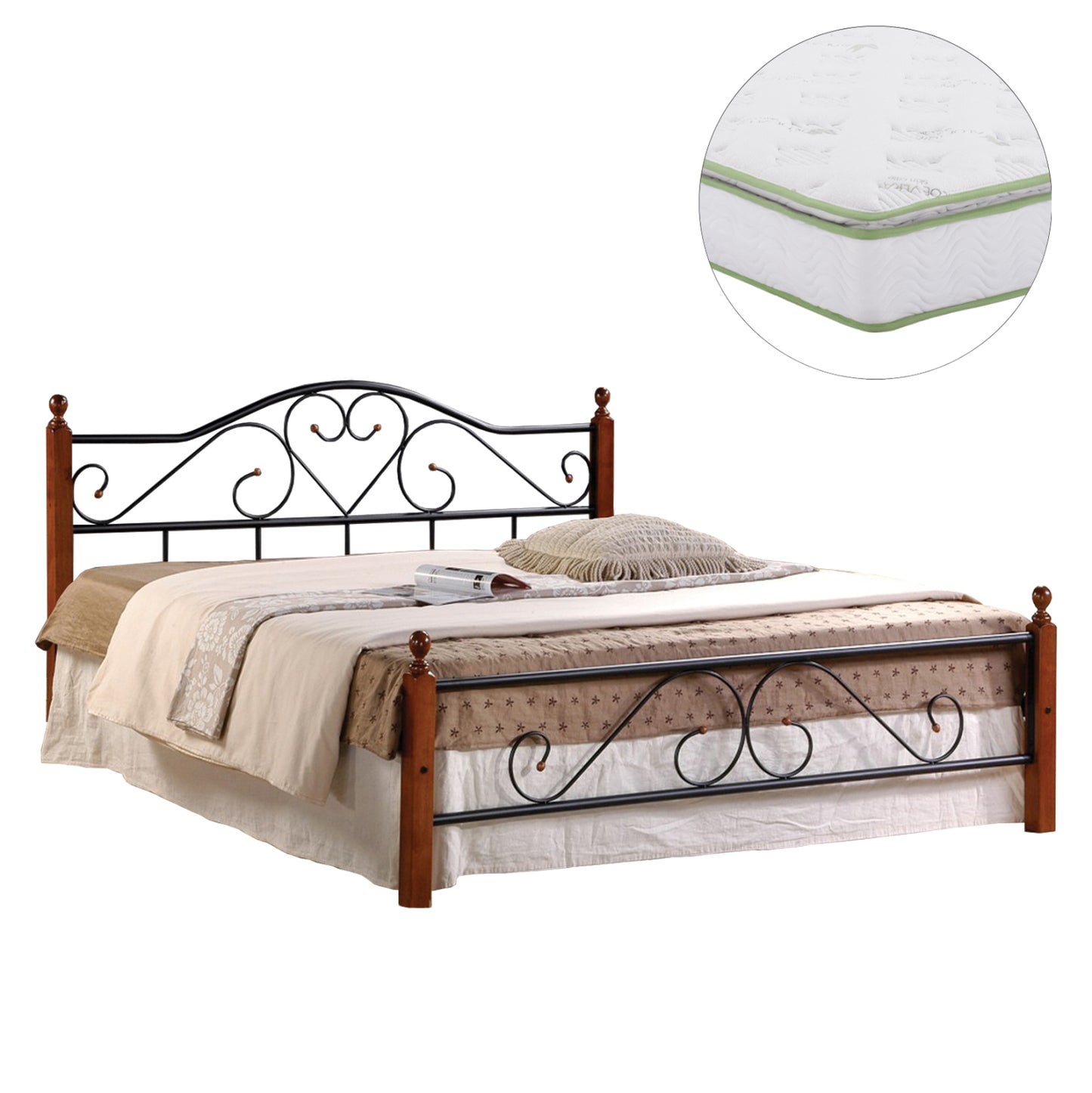 DOUBLE BED WITH MATTRESS CANDY ΗΜ21327 METAL & WOOD IN DIRTY OAK--MATTRESS 150x200cm