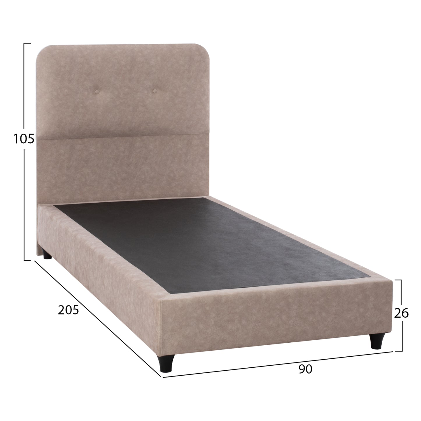 BED DOLORES HM649.22 BEIGE T.NUBUCK FABRIC 90X200