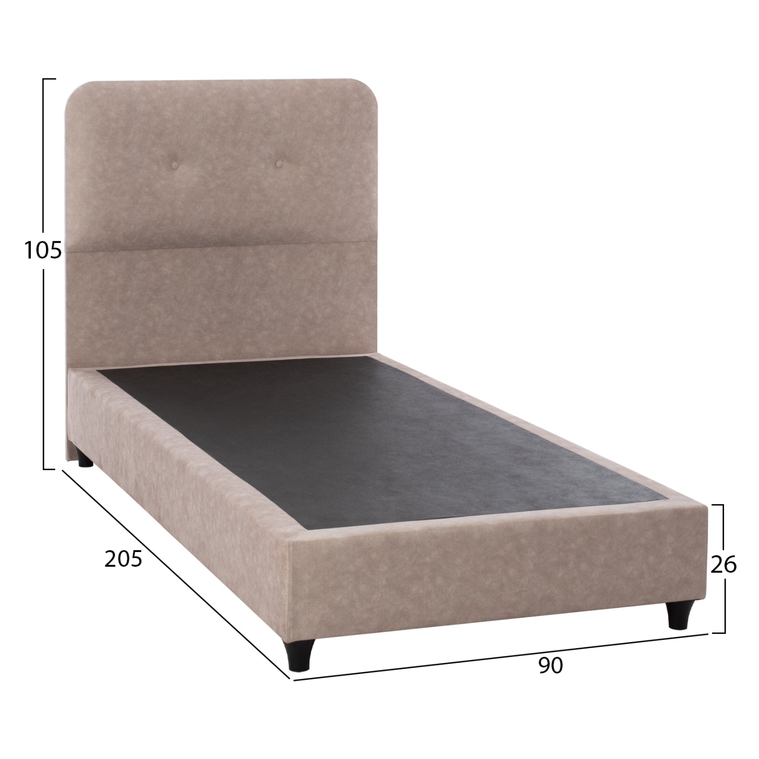 BED DOLORES HM649.22 BEIGE T.NUBUCK FABRIC 90X200