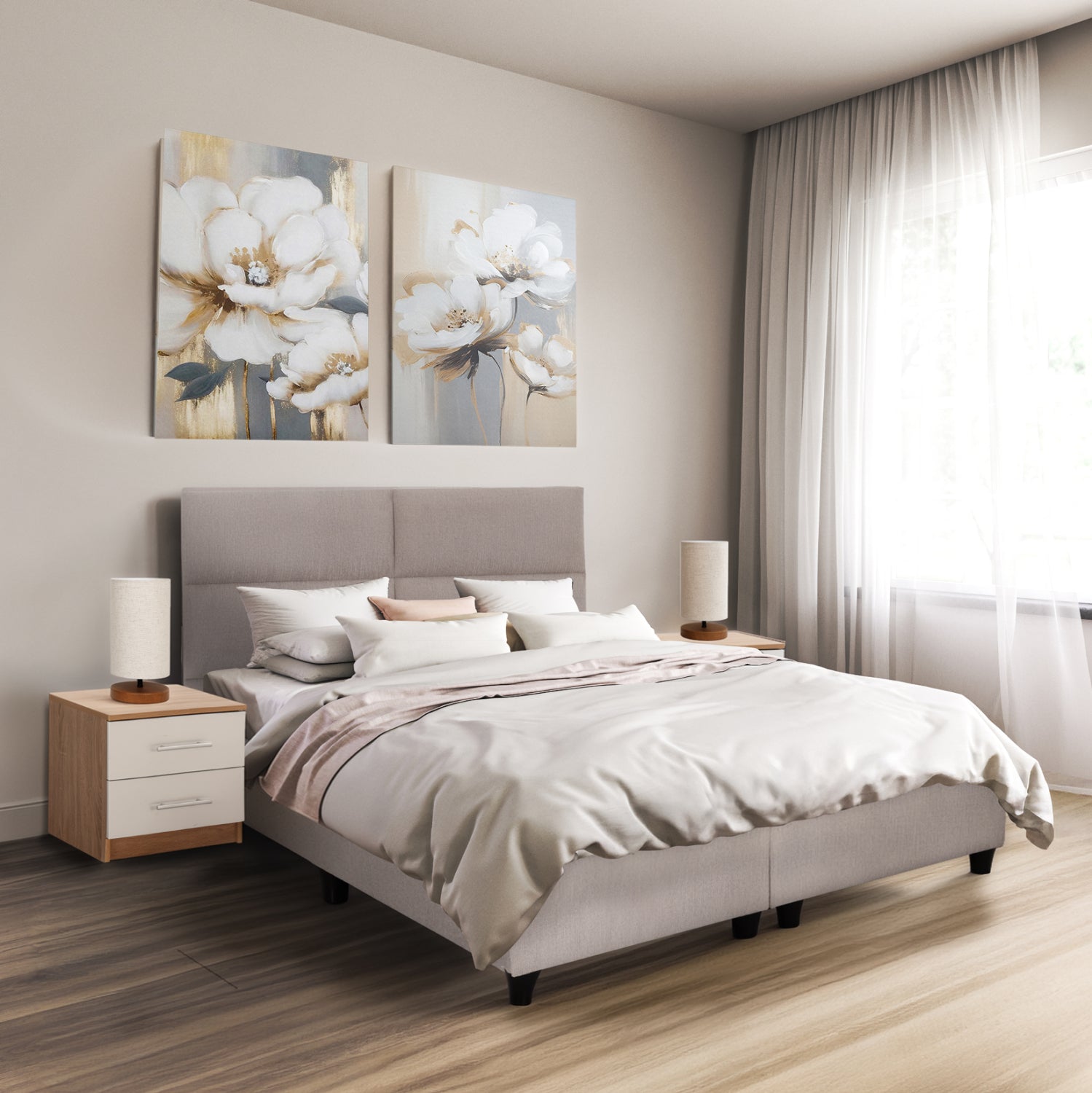 BED MILO HM616.32 BEIGE FABRIC- FOR MATTRESS 160x200cm