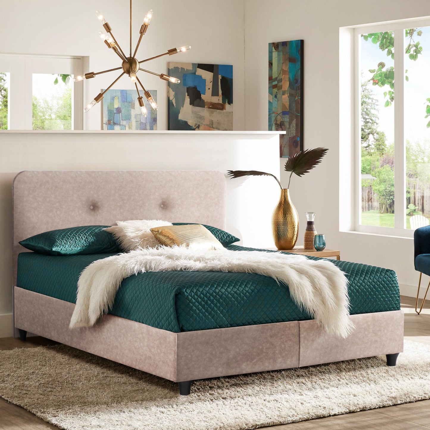 Bed FB9637.22 DOLORES, beige NUBUCK-type fabric, 150x200